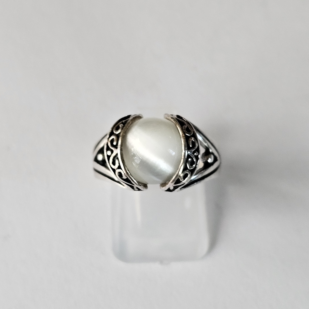Vintage White Tigers Eye in Sterling Silver Ring Size 7! - Picture 3 of 6